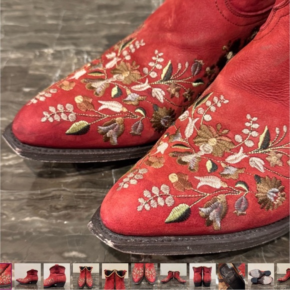 Liberty Black Red Leather Floral Embroidered Cowboy Boots - Picture 2 of 10